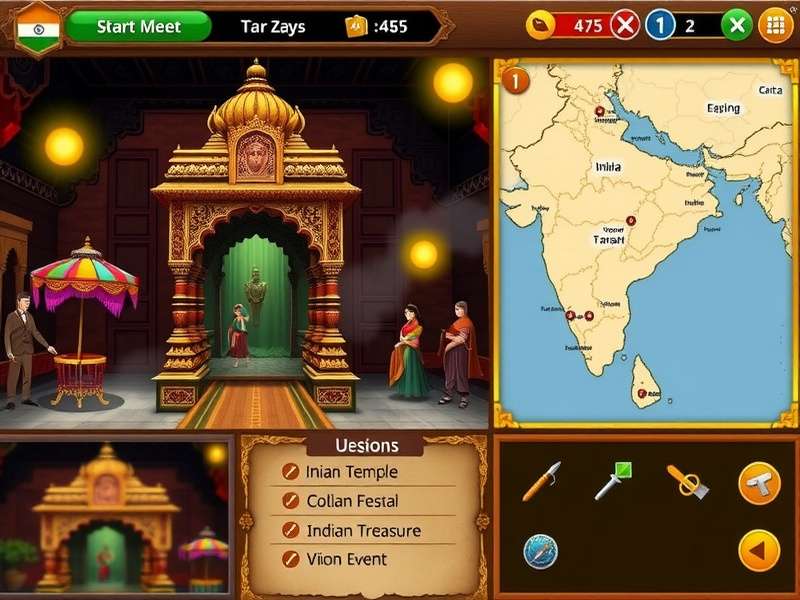 Golden Treasure Quest gameplay screenshot showing Indian temple exploration